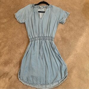 DEX Womens XS Frayed Cinch Waist Knee Short Sleeve Pullover Dress